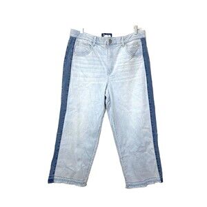 Democracy AB Jeans Women Size 16 Wide Leg Blue Sky Flare Raw Hem Denim High Rise